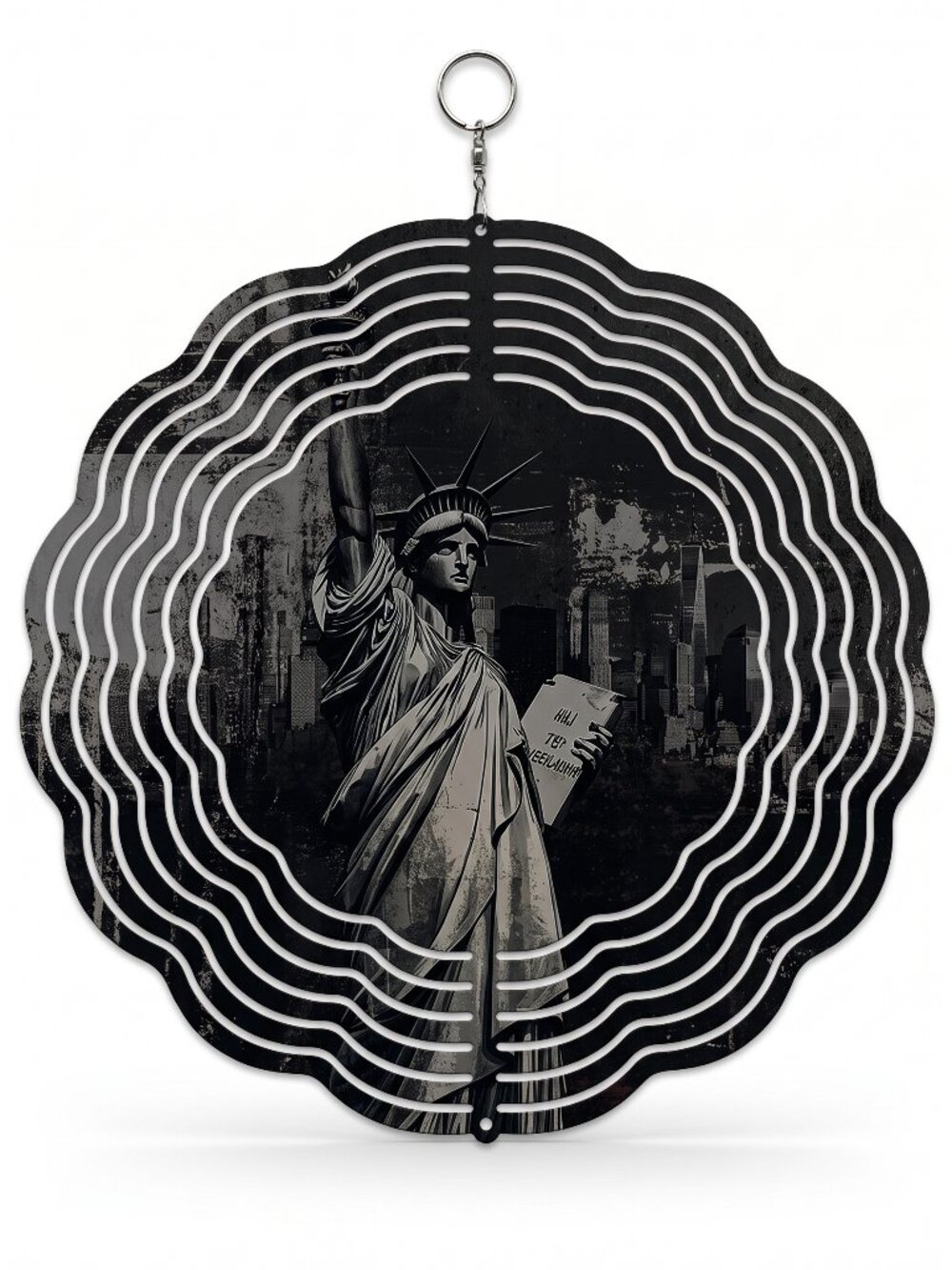 10" Statue of Liberty Kinetic Wind Spinner - Black NYC Metal Hanging Yard Decor